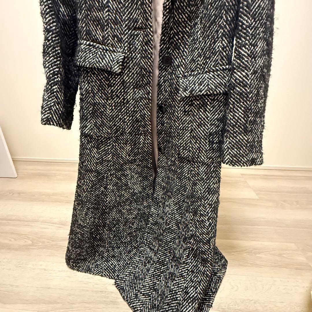 Herlipto ツイード ロングコートヘリンボーン ウール ミックスヤーン