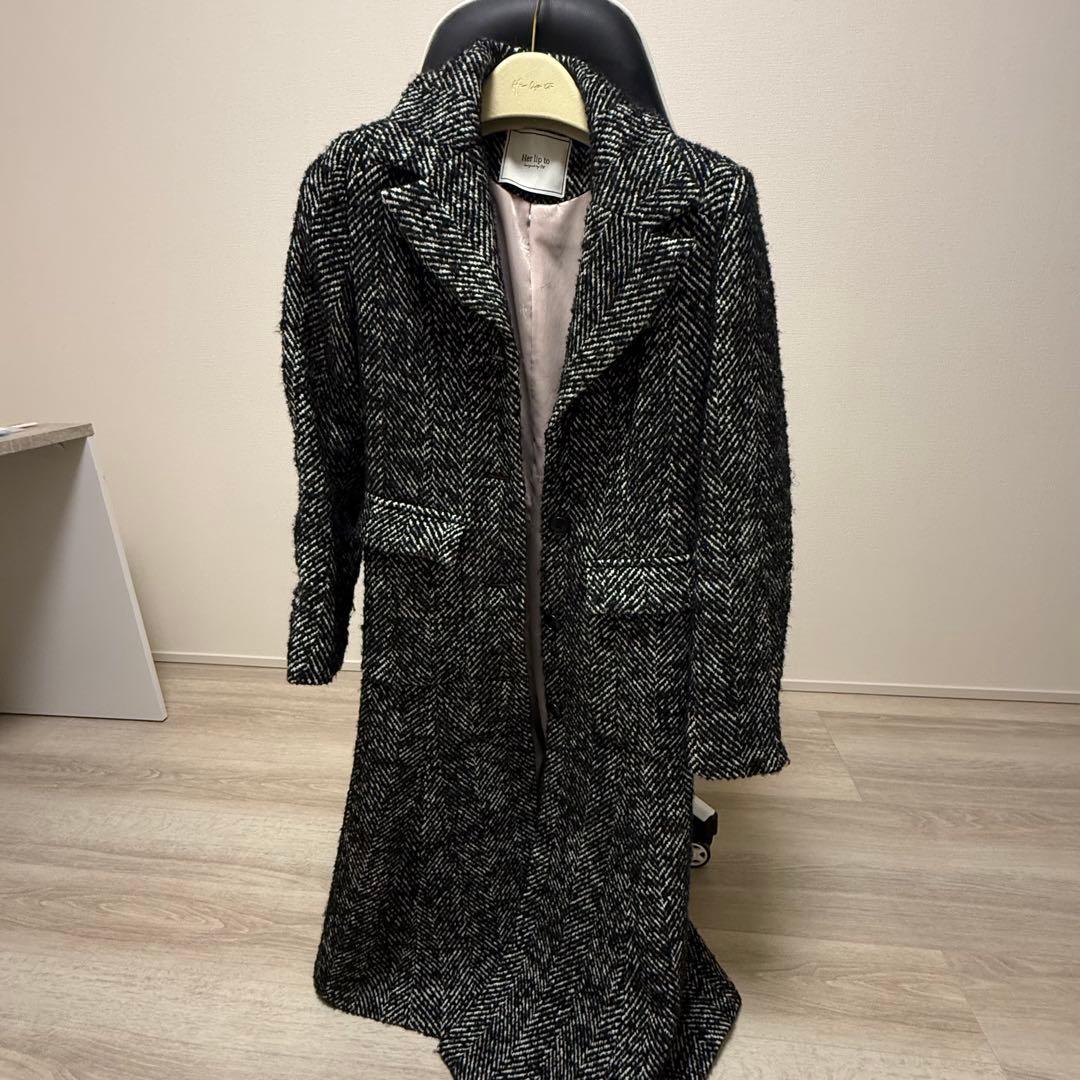 Herlipto ツイード ロングコートヘリンボーン ウール ミックスヤーン