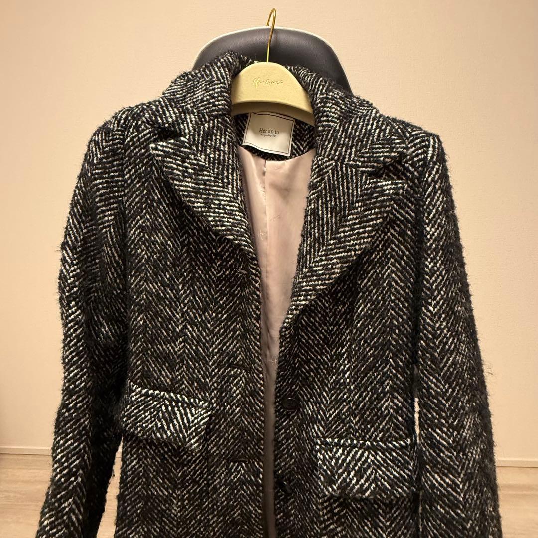 Herlipto ツイード ロングコートヘリンボーン ウール ミックスヤーン