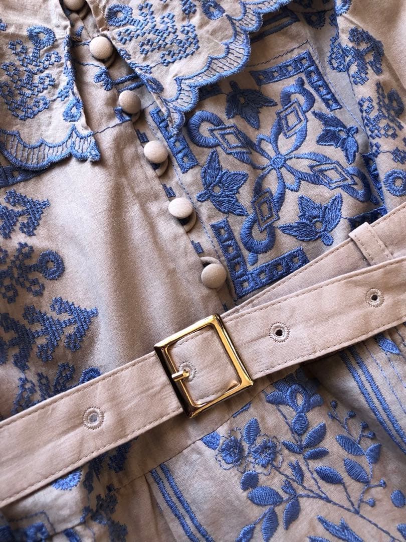 【極美品】グレースコンチネンタル ケープカラー刺繍ワンピース ベルト S