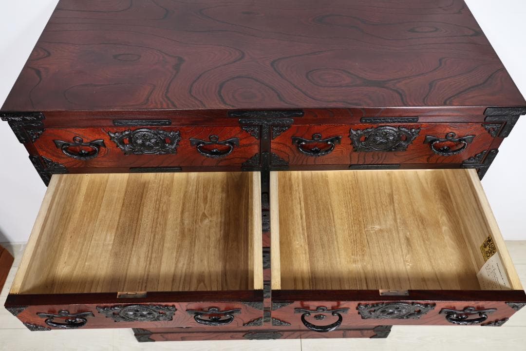 のりりん　 民芸家具　岩谷堂 箪笥　南部鉄金具　桐紋　中桐六段　重厚