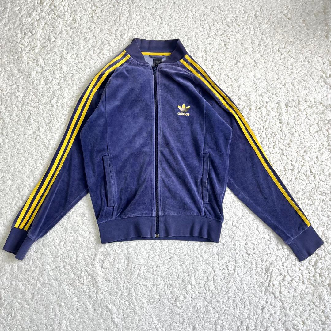 adidas ベロア 万国旗 トラックジャケット ネイビー M ヴィンテージ
