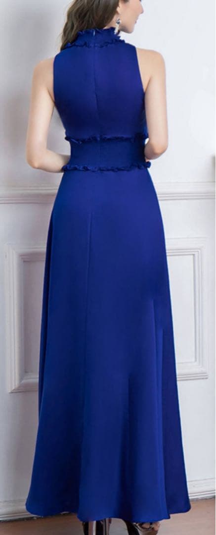 エルケイ　銀座クチュール　ブルーハイネックマキシドレス