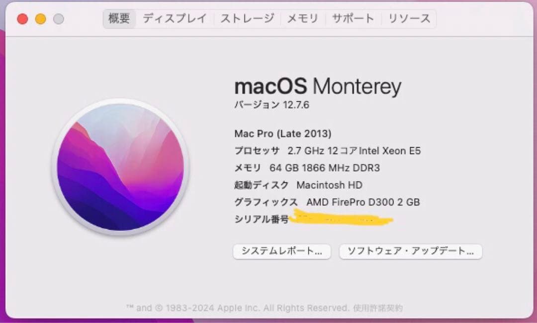 [最終]Apple Mac Pro (2013) 12コア 64GB 1Tssd