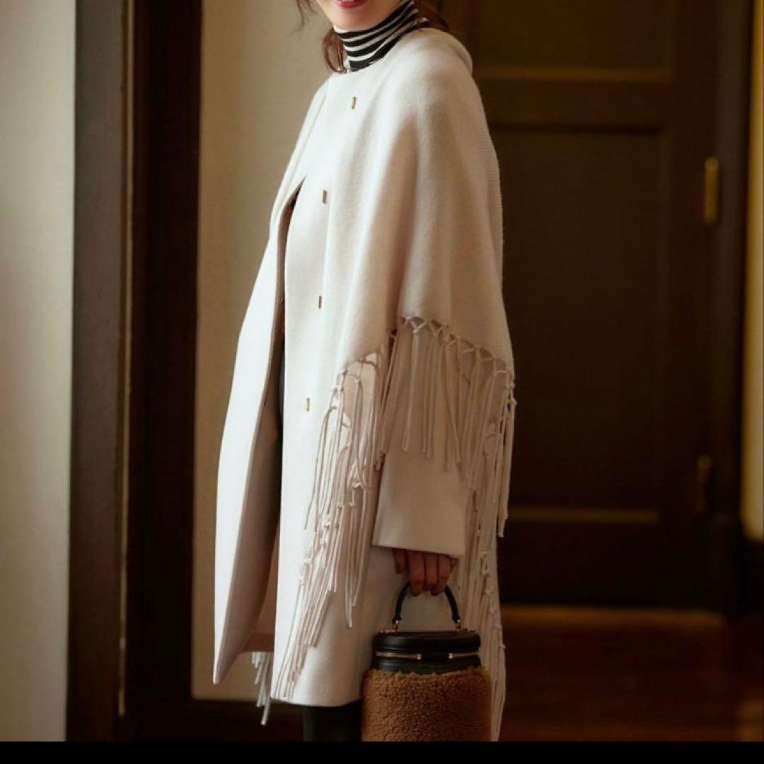 美品♡ 23区 ウールカシミヤビーバー ノーカラー コート ピンクベージュ40