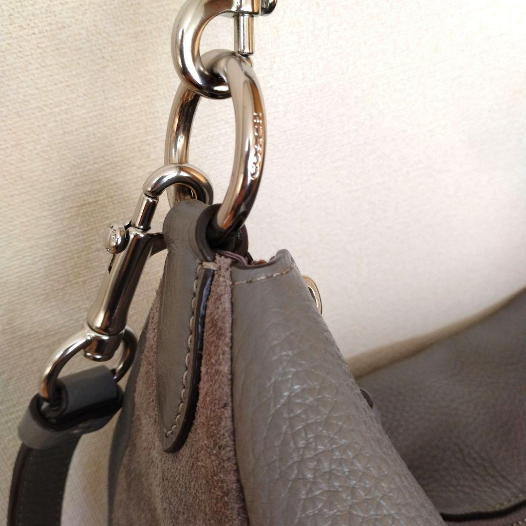 COACH レザーペニーショルダーバッグ 2Way　グレー　レザースウェード切替