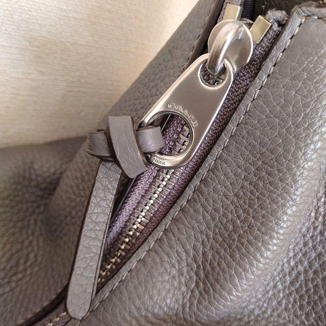 COACH レザーペニーショルダーバッグ 2Way　グレー　レザースウェード切替