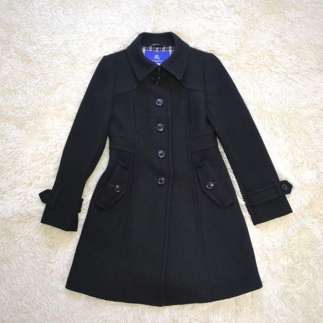 極美品❤バーバリー ブルーレーベル ウールアンゴラコートチェック裏地ブラック