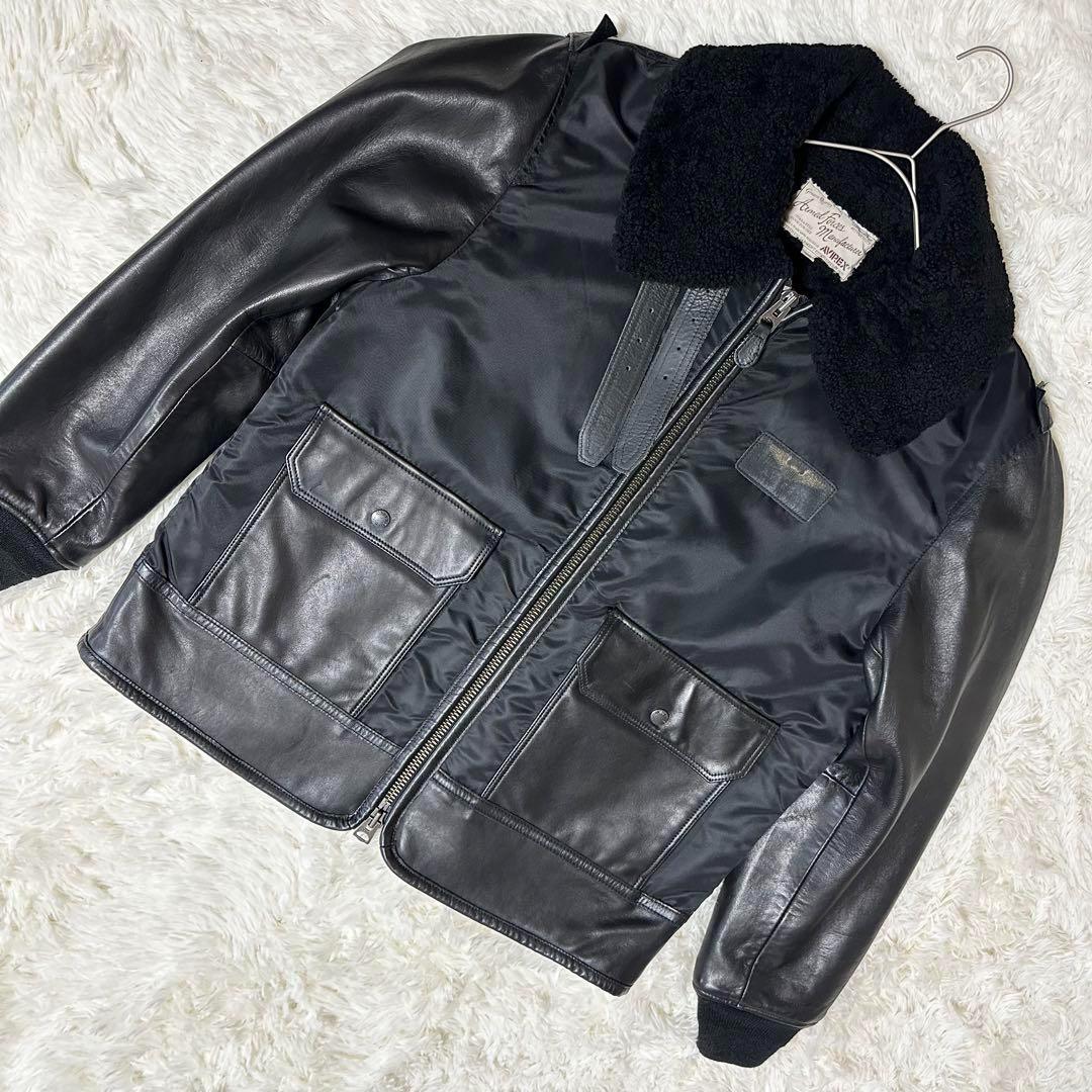 美品 AVIREX ムートン コンビ ボマージャケット フライトジャケット 黒