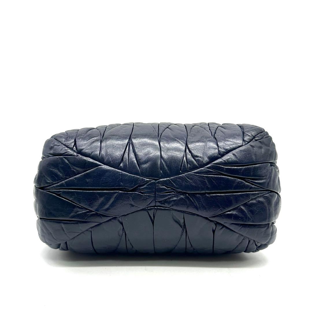 ミュウミュウ マトラッセ 2way ショルダーバッグ ゴールド金具 レザー 濃紺