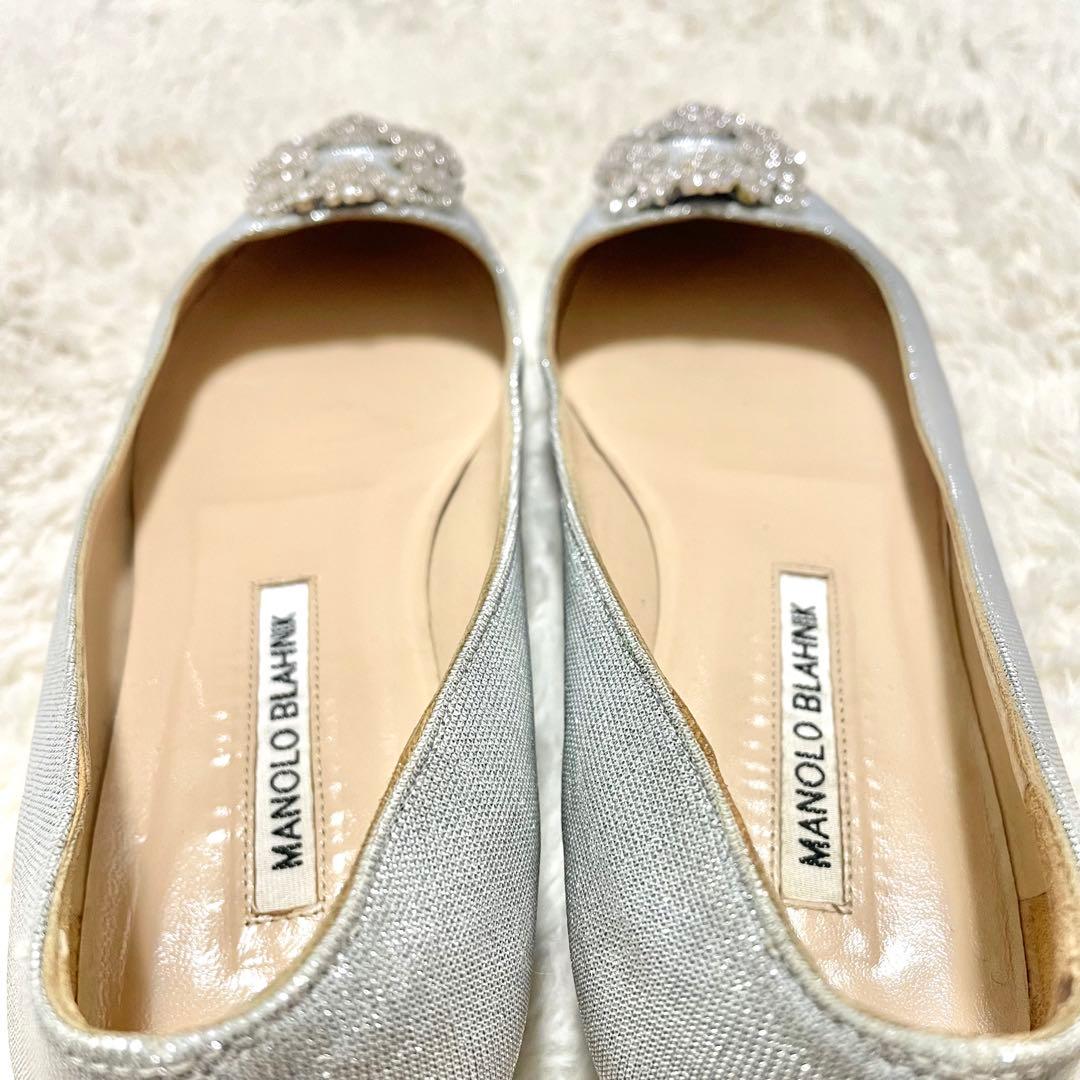 箱付 MANOLO BLAHNIK マノロブラニク ハンギシ グリッターフラット
