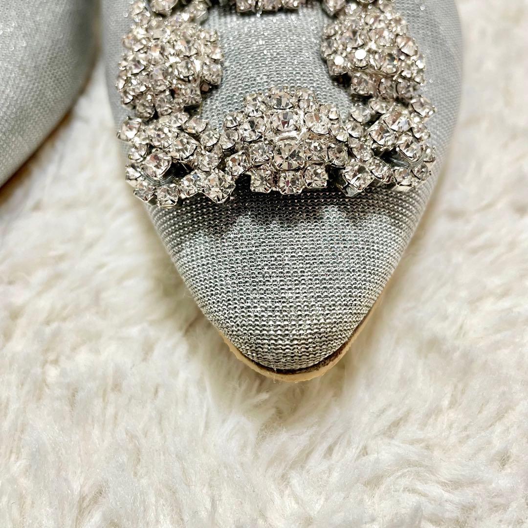 箱付 MANOLO BLAHNIK マノロブラニク ハンギシ グリッターフラット