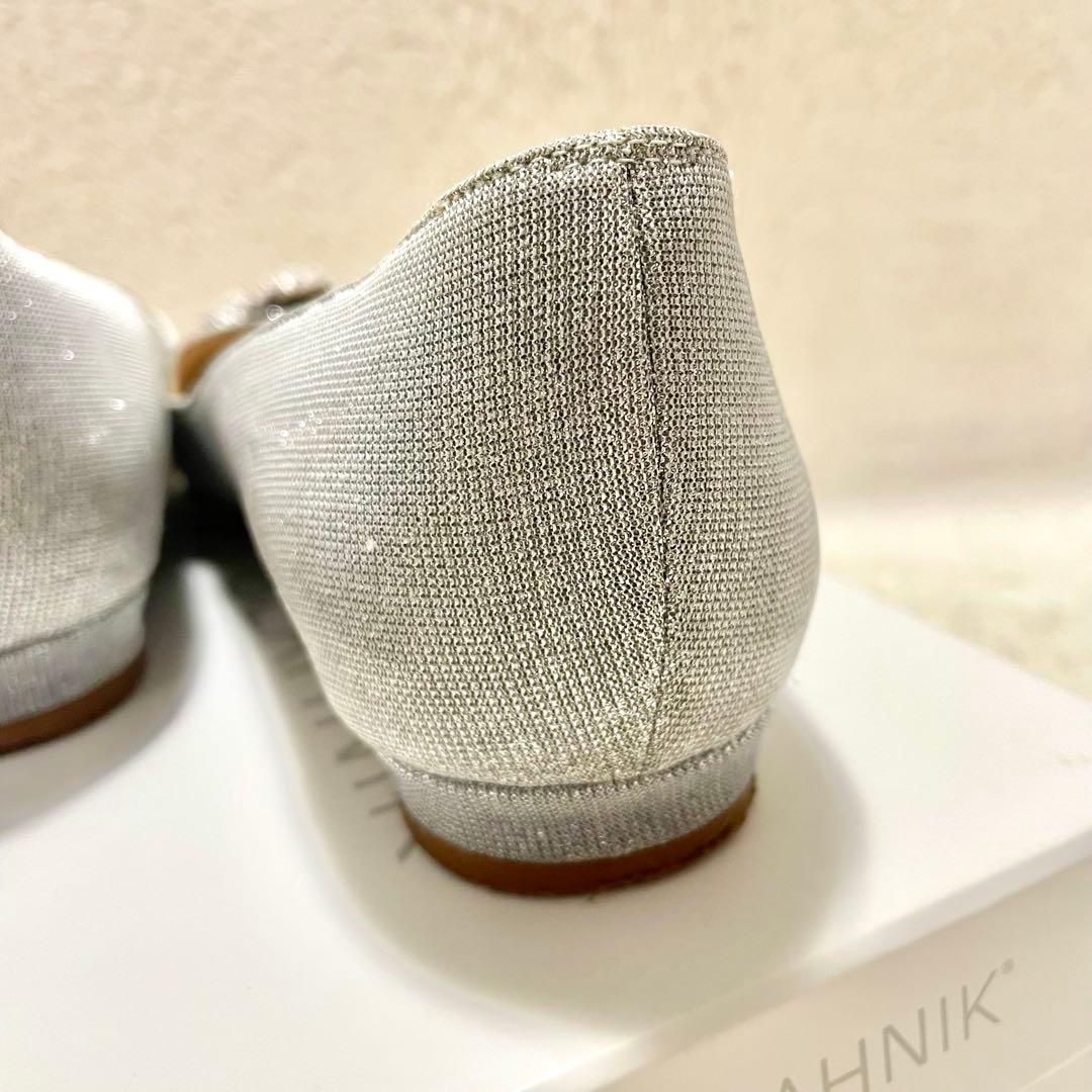 箱付 MANOLO BLAHNIK マノロブラニク ハンギシ グリッターフラット