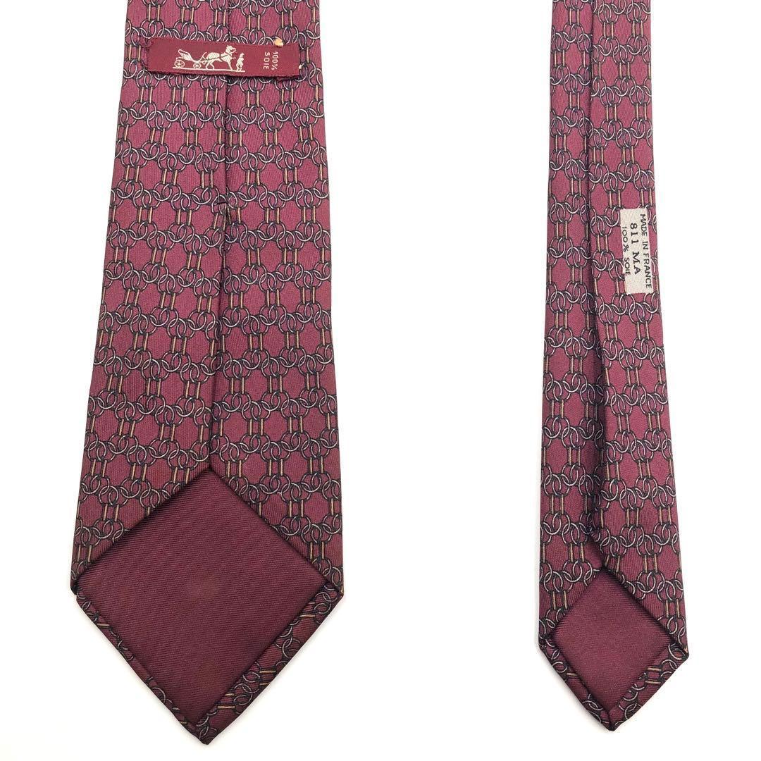 【美品】HERMES エルメスネクタイ 幾何学模様柄 リング パターン柄 レッド