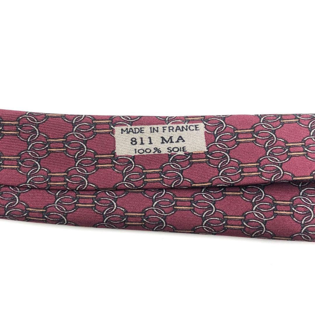 【美品】HERMES エルメスネクタイ 幾何学模様柄 リング パターン柄 レッド