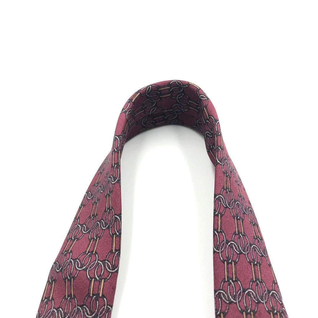 【美品】HERMES エルメスネクタイ 幾何学模様柄 リング パターン柄 レッド