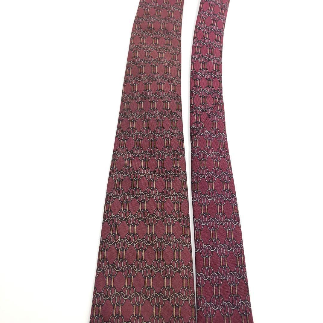 【美品】HERMES エルメスネクタイ 幾何学模様柄 リング パターン柄 レッド