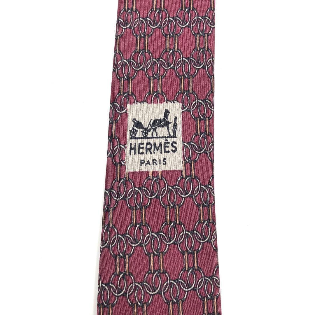 【美品】HERMES エルメスネクタイ 幾何学模様柄 リング パターン柄 レッド
