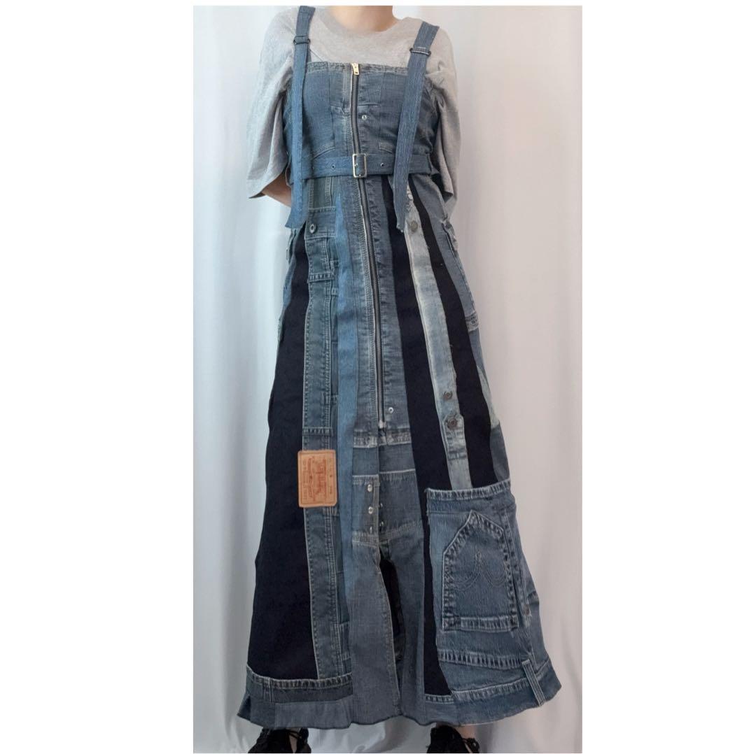 ⑧M-L 2wayジップパッチワークデニムワンピ/スカート