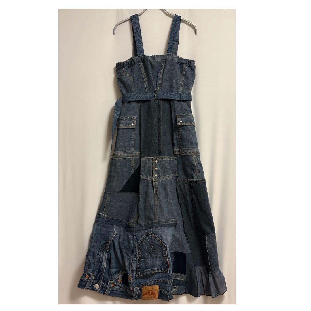 ⑧M-L 2wayジップパッチワークデニムワンピ/スカート