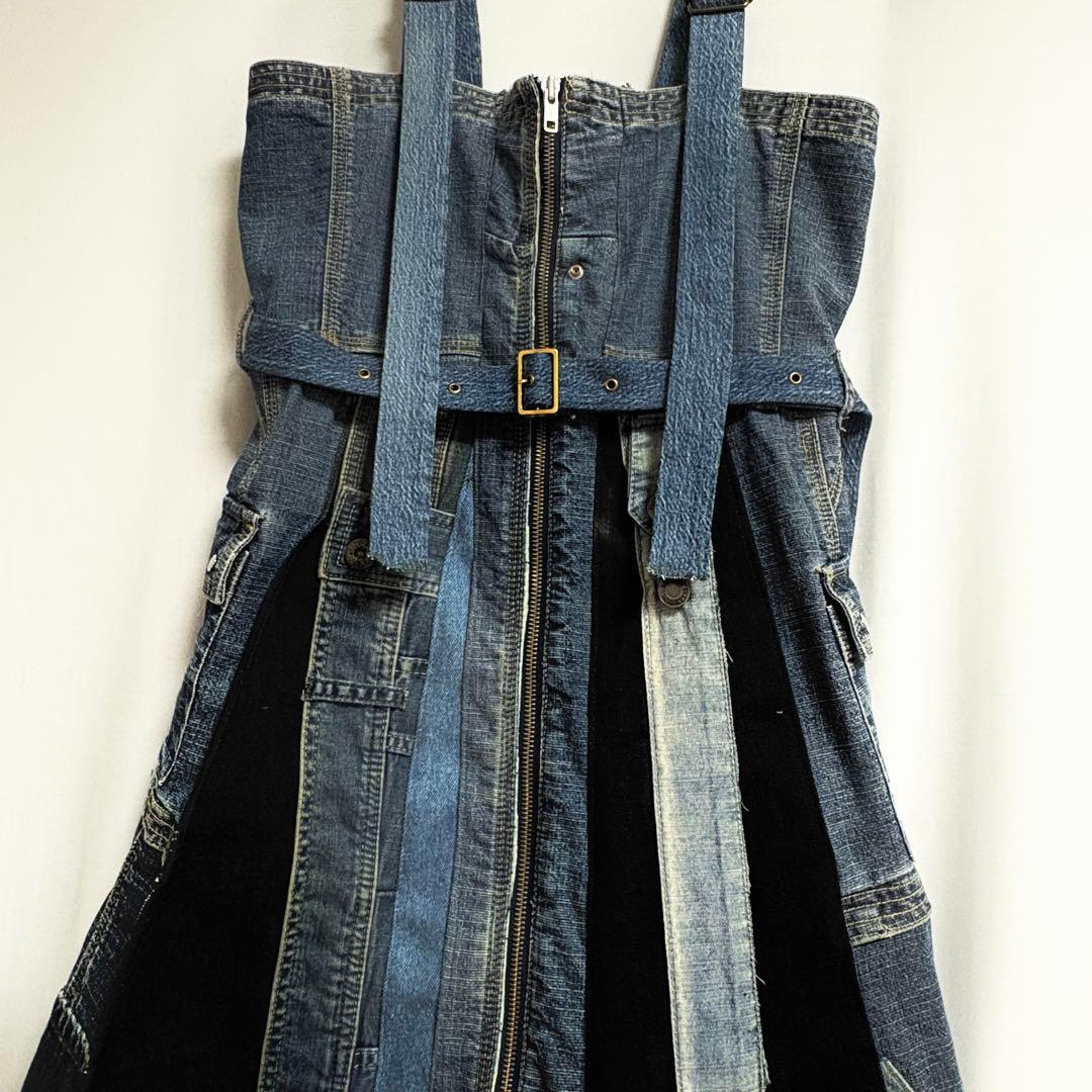 ⑧M-L 2wayジップパッチワークデニムワンピ/スカート