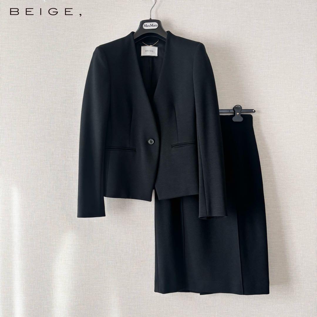 極美品✨ベイジ ノーカラージャケット スーツ セットアップ 日本製 黒 2
