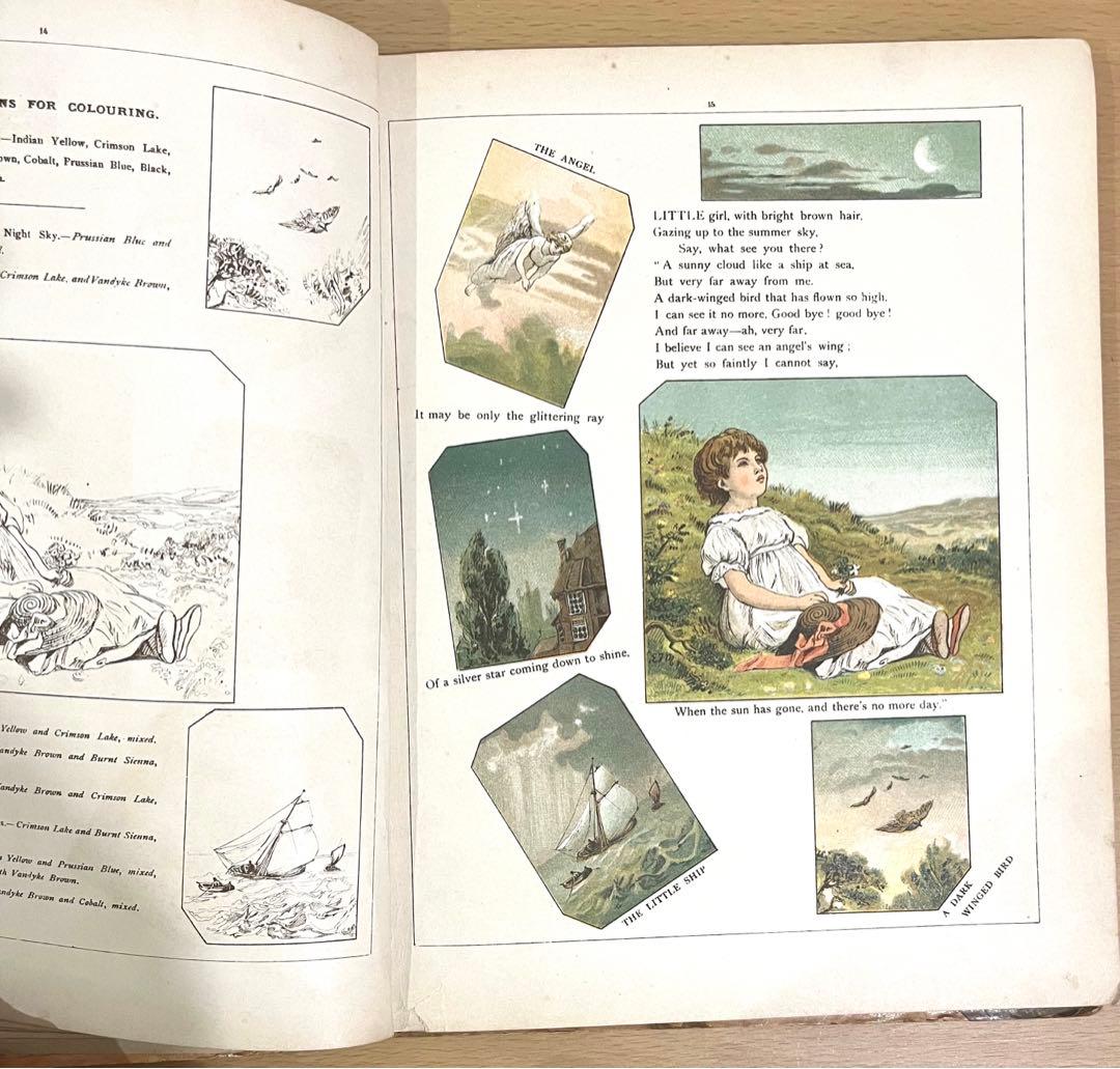No228希少 アンティーク 古書 洋書 絵本 ビクトリアン 塗り絵 児童書