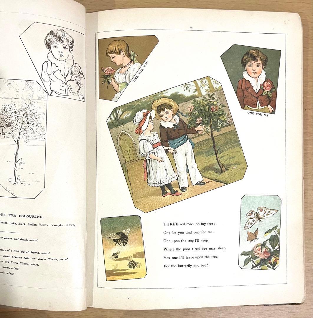 No228希少 アンティーク 古書 洋書 絵本 ビクトリアン 塗り絵 児童書