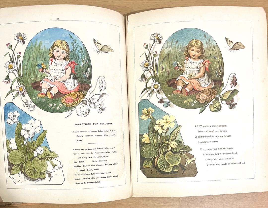 No228希少 アンティーク 古書 洋書 絵本 ビクトリアン 塗り絵 児童書