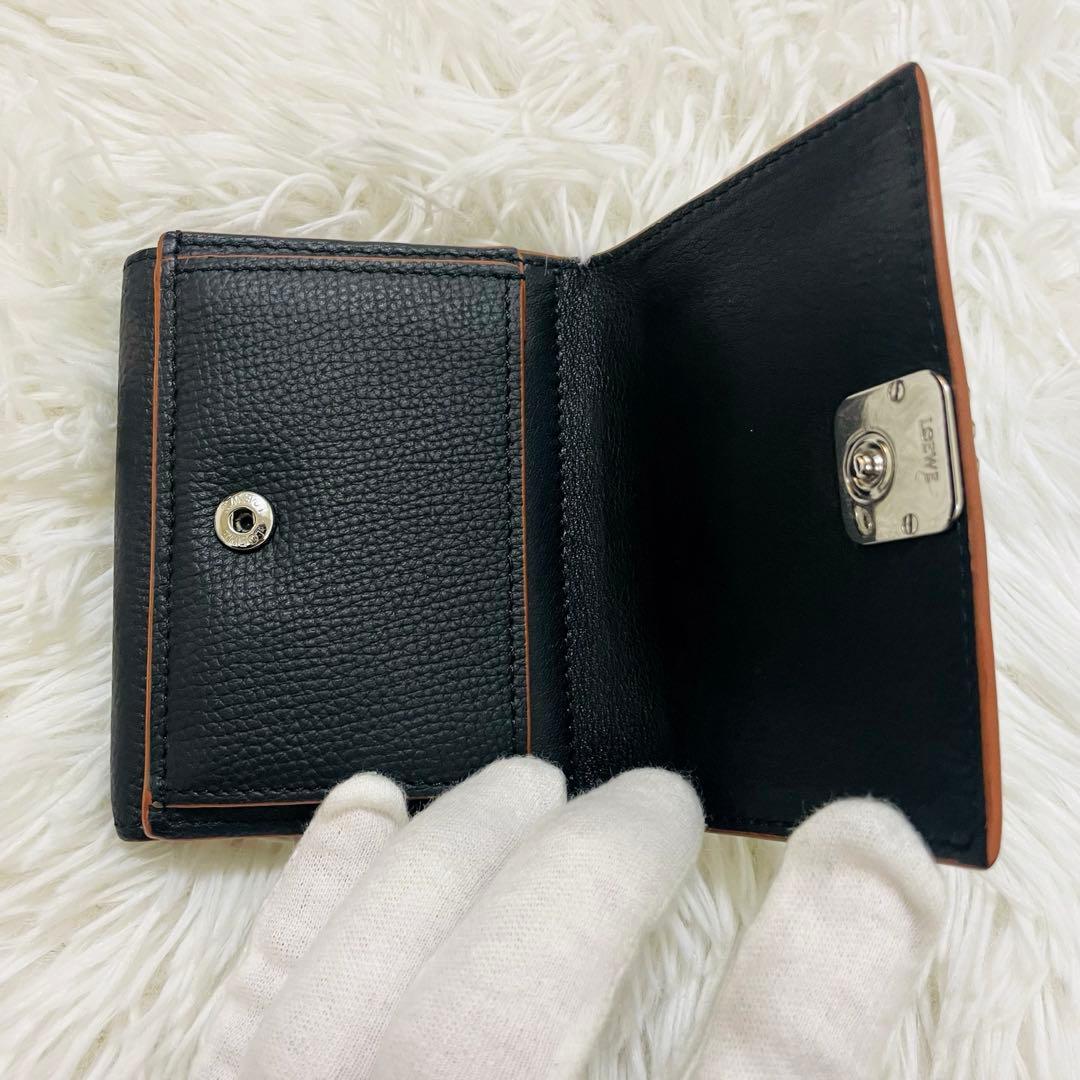 極美✨付属完備✨ロエベ 三つ折り財布 トライフォールド レザー ブラック