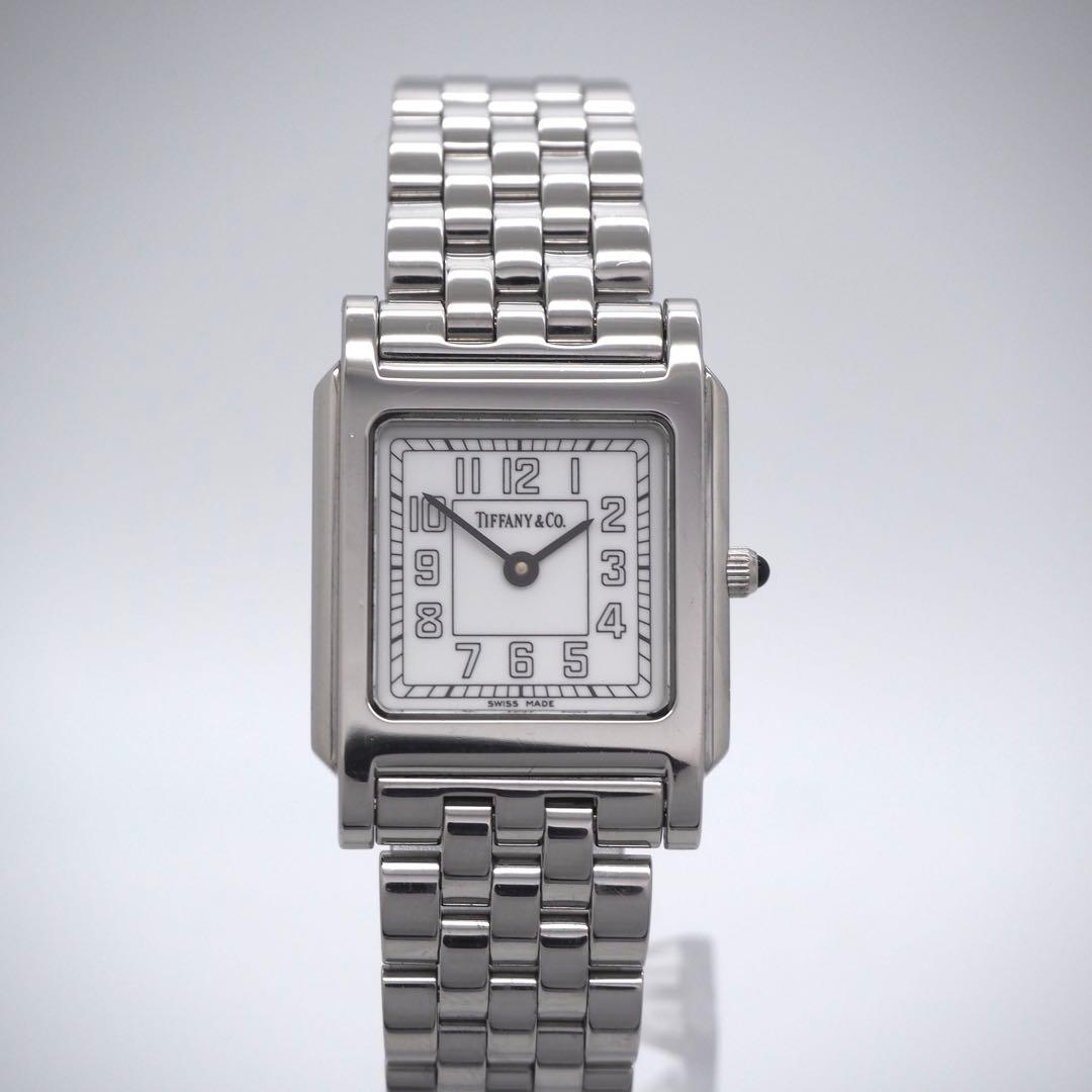 623 稼働　ティファニー　時計　クラシック　ホワイト　スクエア　レディース