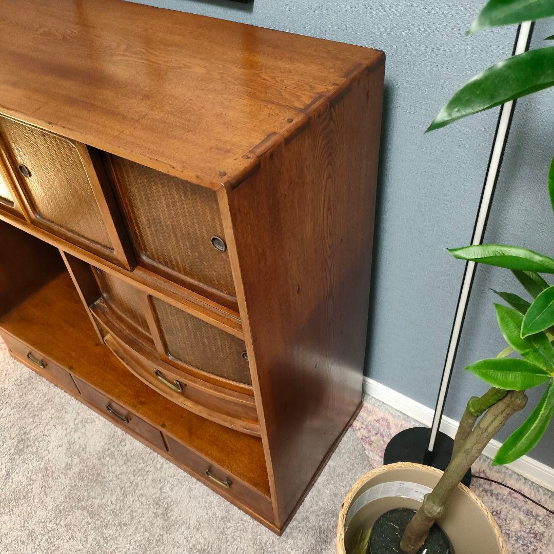 昭和レトロ和製アンティーク透かし彫り茶箪笥