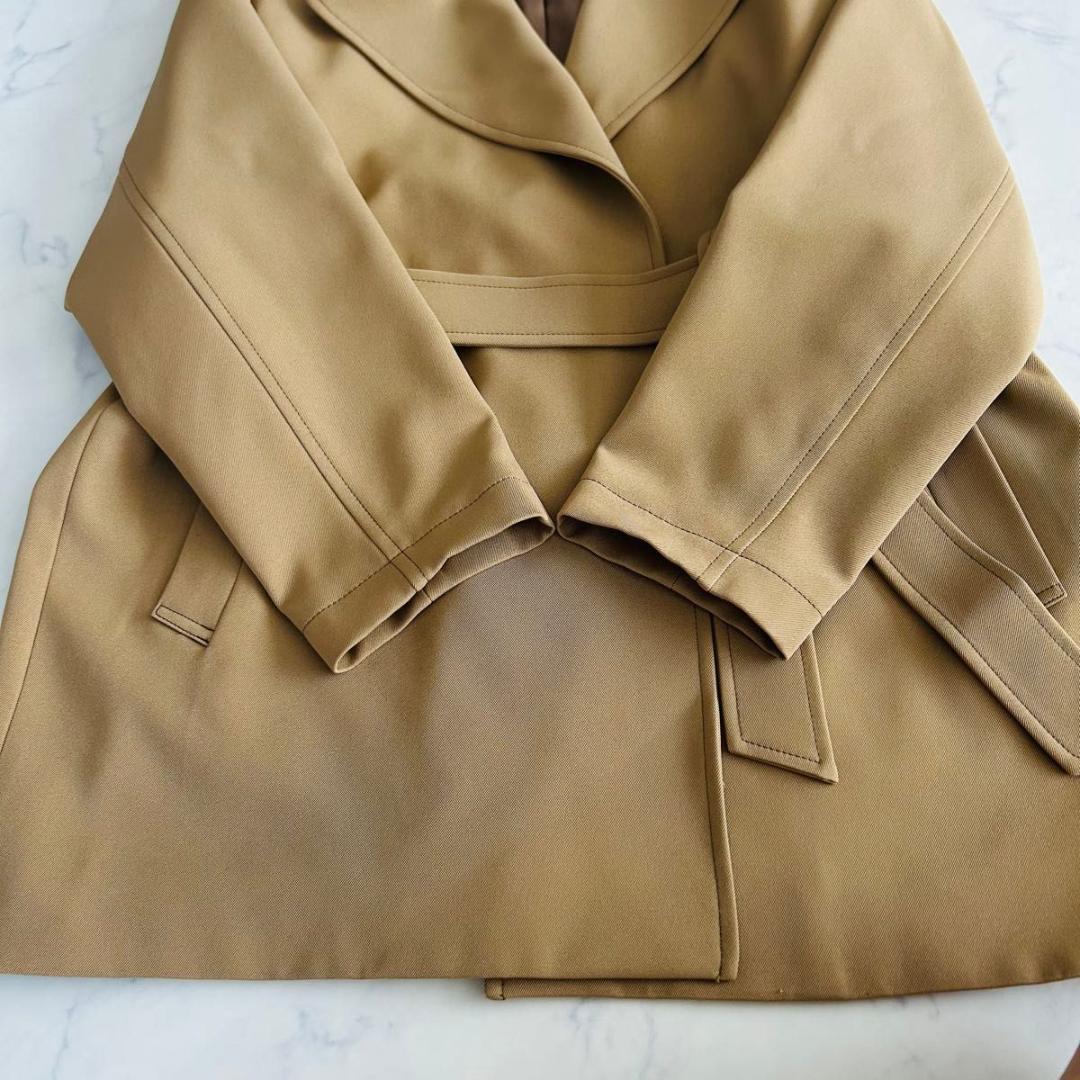 【美品】定価5万円 自由区 Lサイズ ミドル丈 トレンチコート ベルト ベージュ