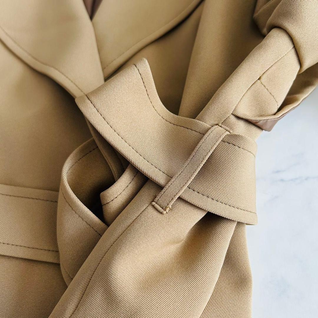 【美品】定価5万円 自由区 Lサイズ ミドル丈 トレンチコート ベルト ベージュ