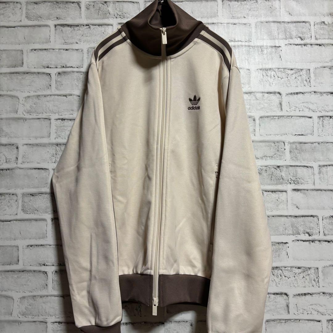 希少4XL⭐️新品 adidasトラックジャケット 刺繍 ベージュ×モカブラウン