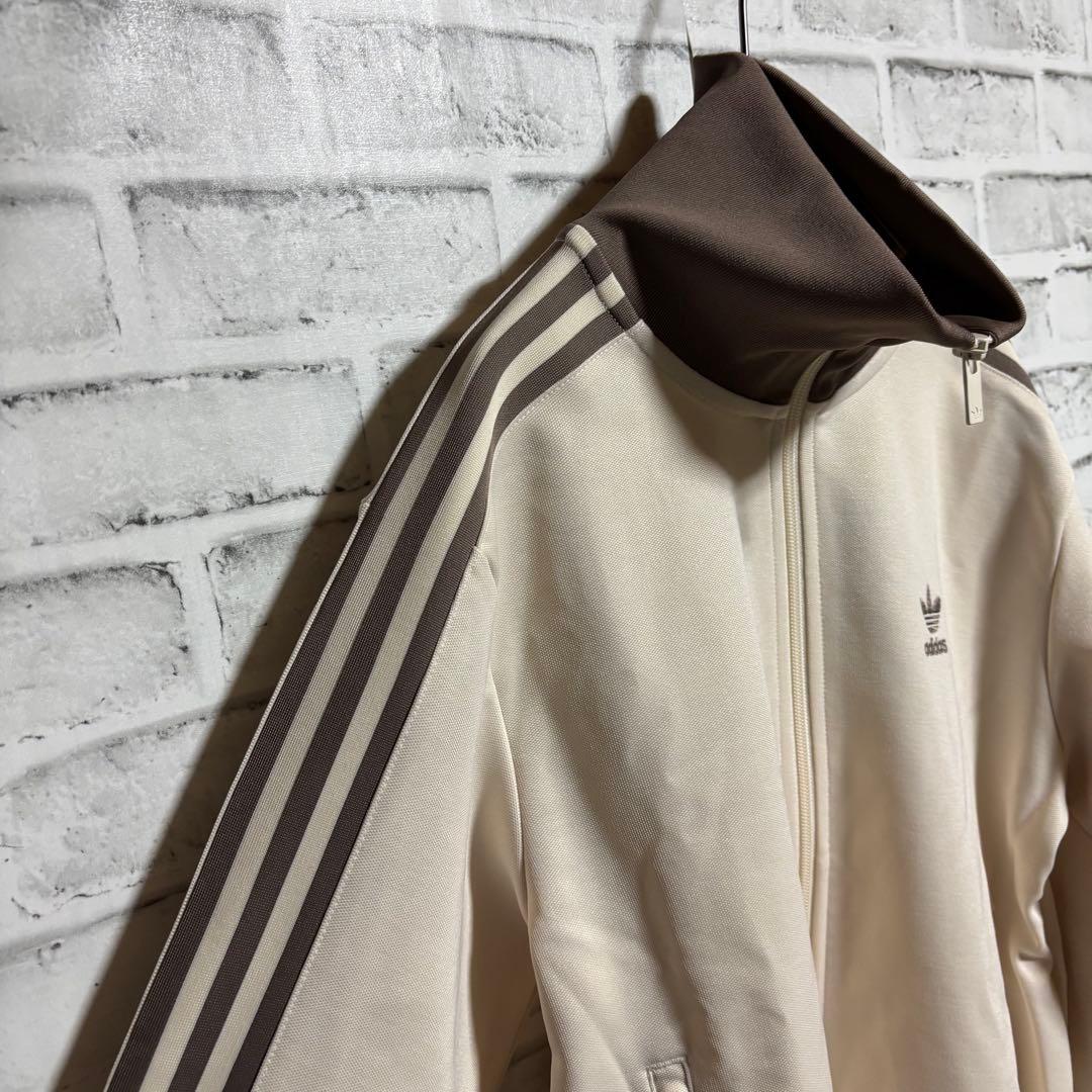 希少4XL⭐️新品 adidasトラックジャケット 刺繍 ベージュ×モカブラウン
