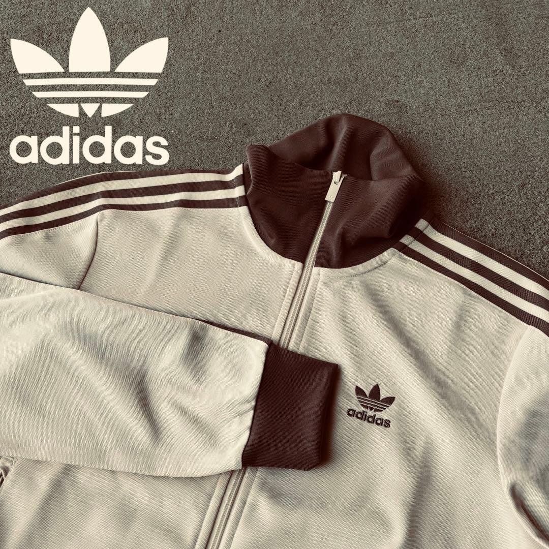 希少4XL⭐️新品 adidasトラックジャケット 刺繍 ベージュ×モカブラウン
