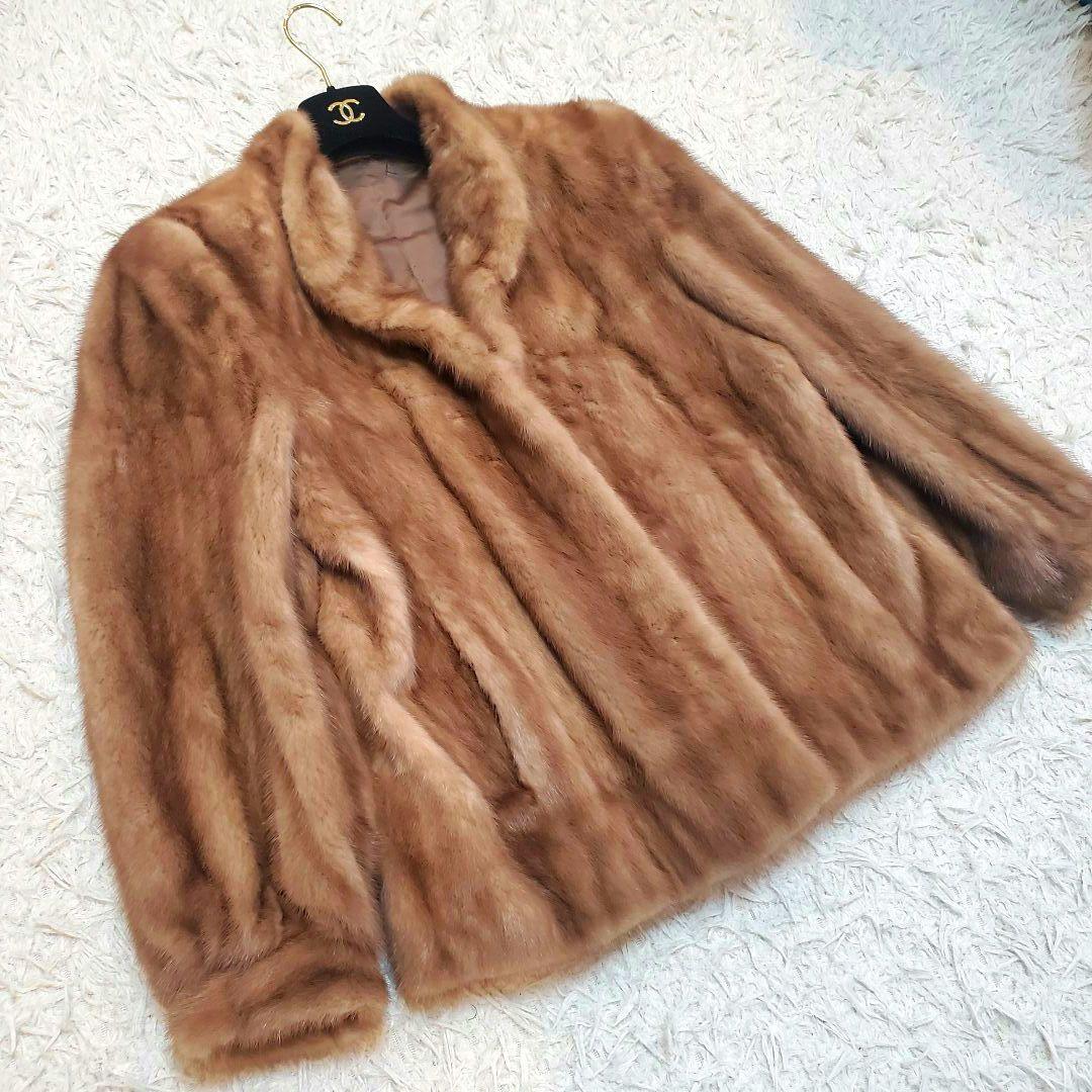 美品　ブロンズファー　デミバフミンク　本毛皮コート　ブラウン　パステル