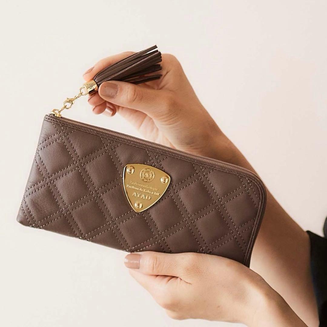 【美品】ATAO アタオ limo リモ ラフダイヤモンド 薄型長財布 トープ