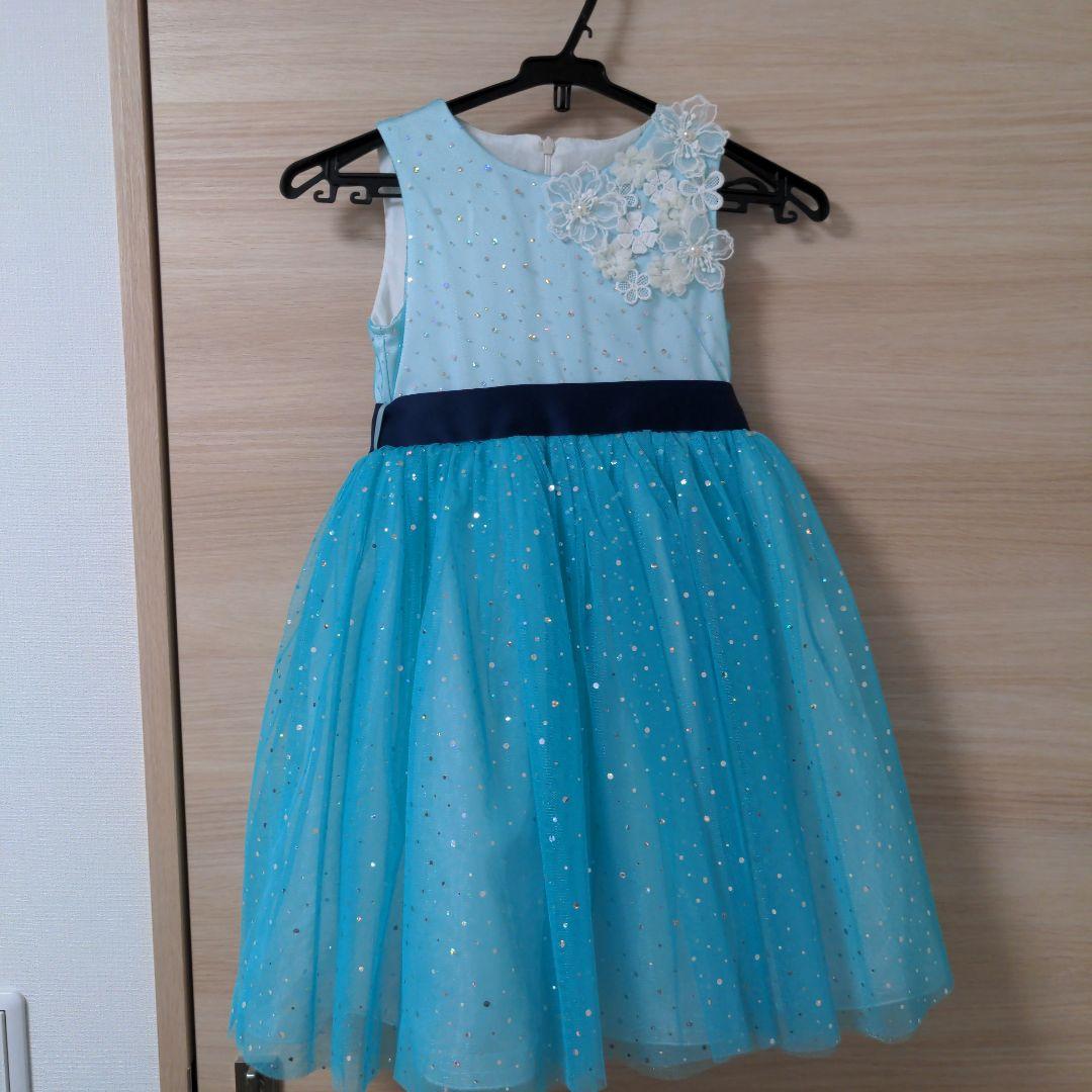 ドDRESCCO スカイブルーフラワーモチーフドレス