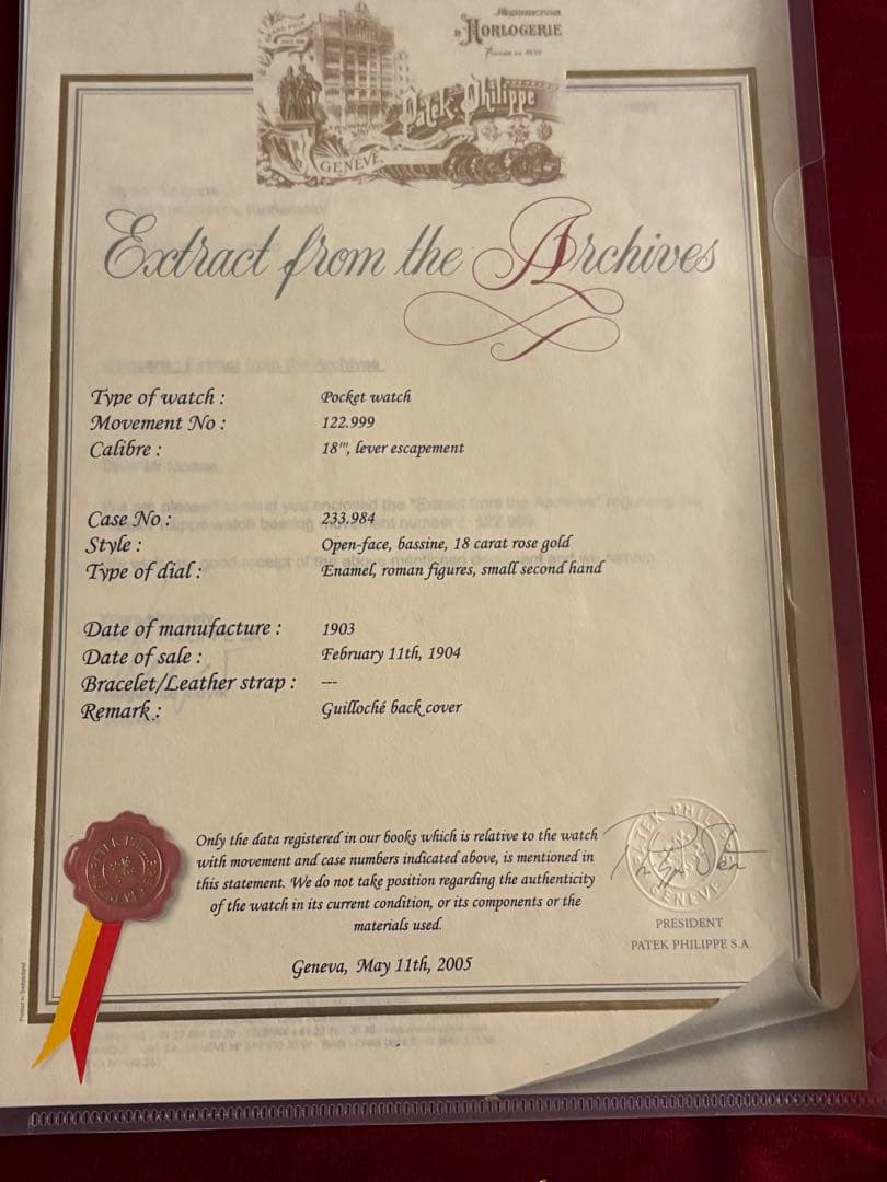 パテック・フィリップ　懐中時計　手巻き式　18Kピンクゴールド 1903年製