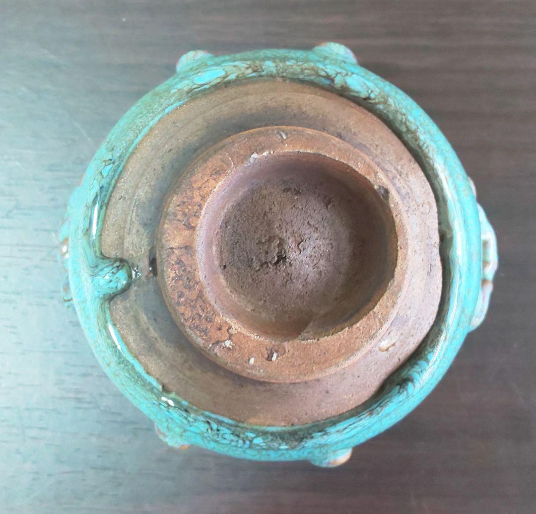 中国南宋時代 緑釉陶器 澱青釉紫紅斑 双耳香炉