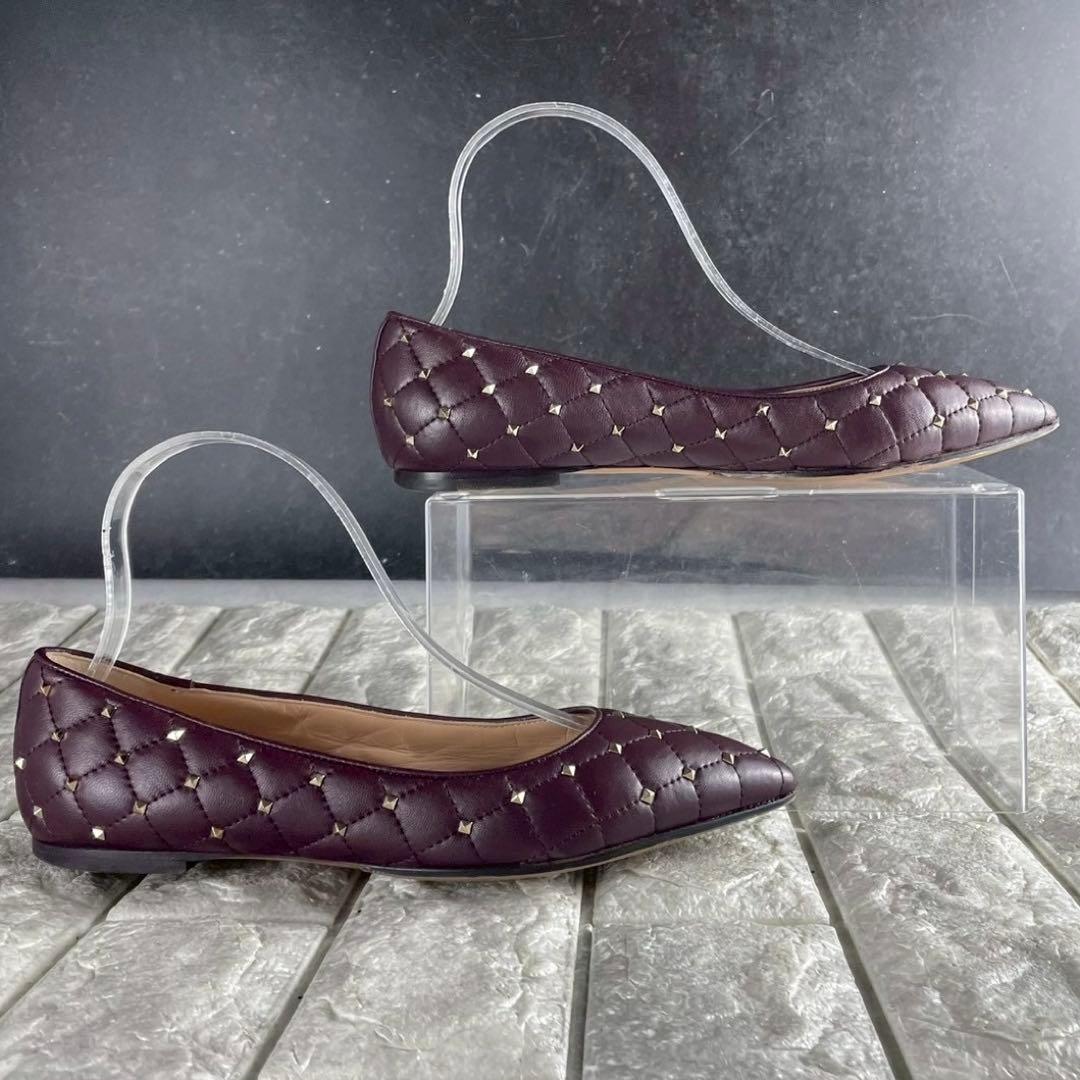 ヴァレンティノ ロックスタッズ キルティング フラットパンプス レザー 23.5