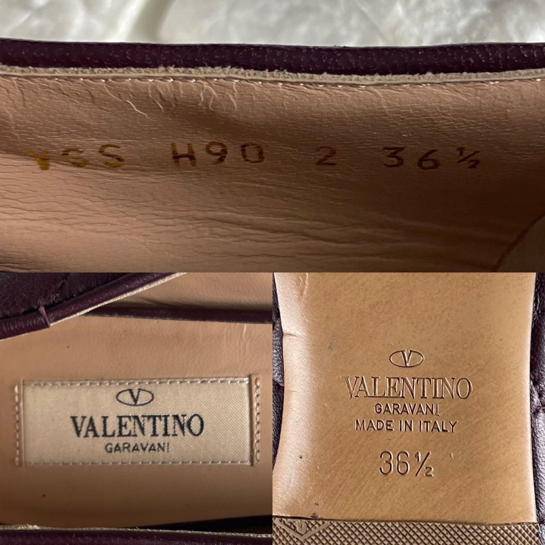 ヴァレンティノ ロックスタッズ キルティング フラットパンプス レザー 23.5