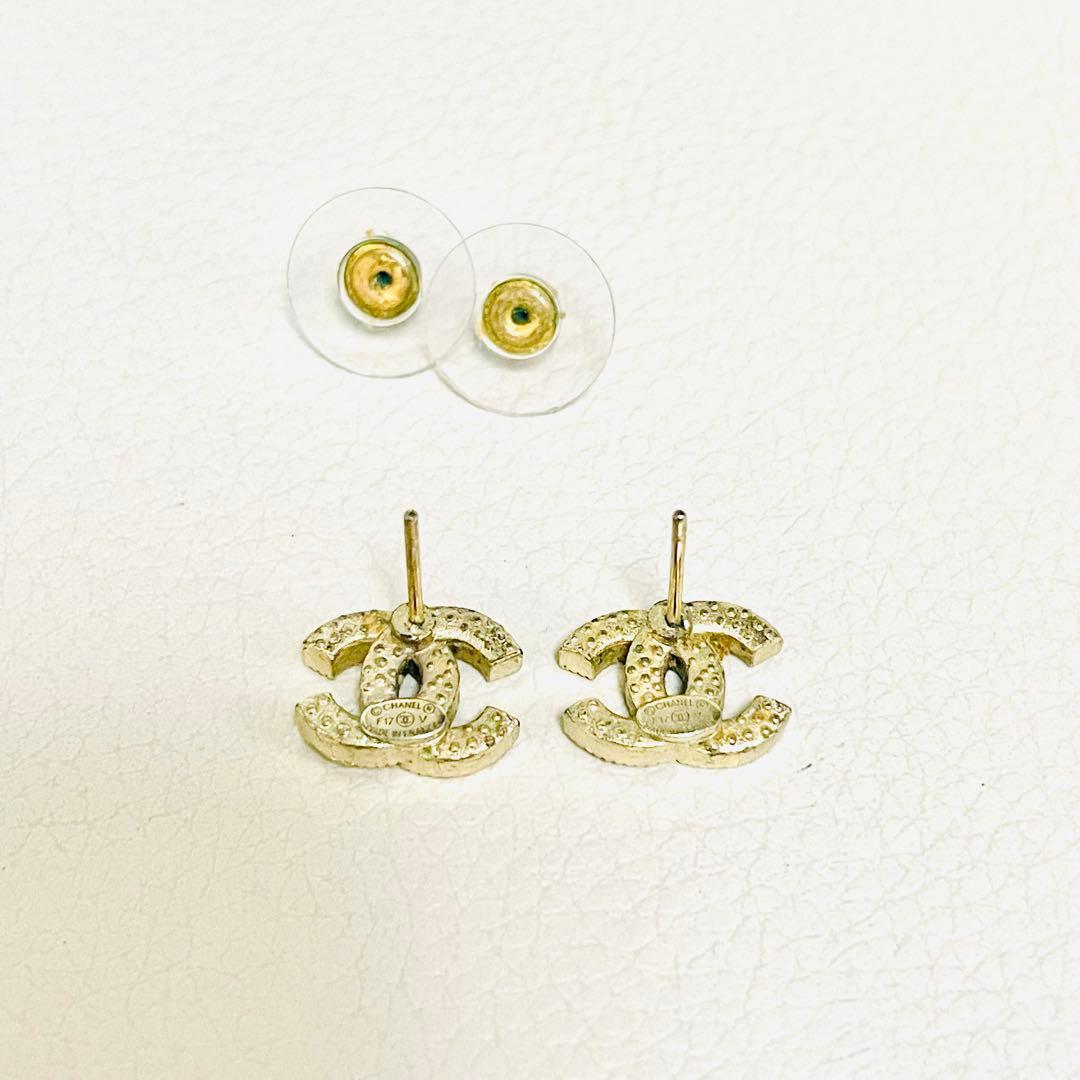 【刻印あり】 CHANEL ココマーク ロゴクリスタル スタッドピアス ゴールド