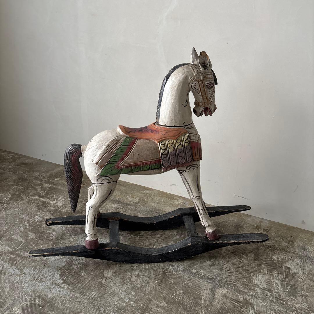 希少古い木の木馬　もくば　ロッキングホース　オブジェ　店舗什器　当時物　ジャンク