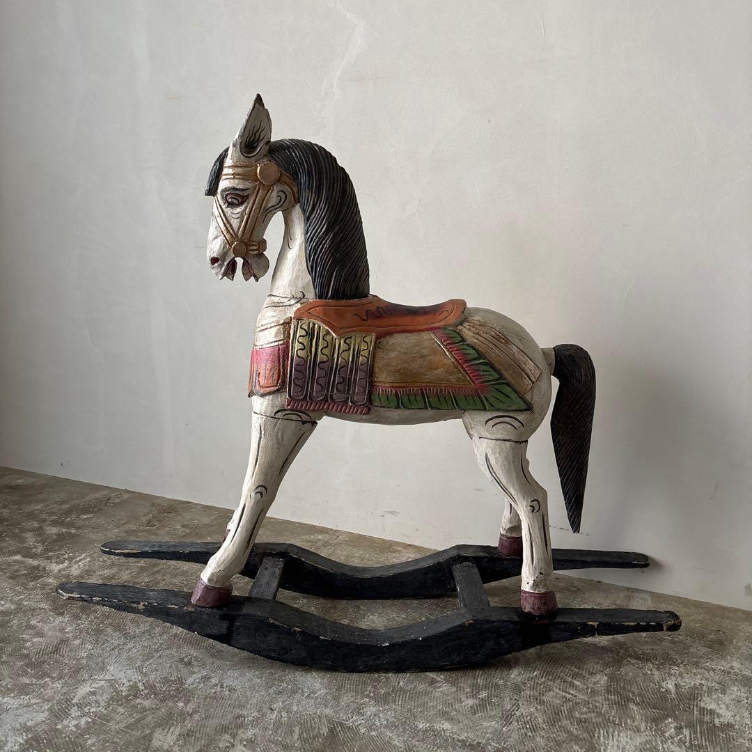 希少古い木の木馬　もくば　ロッキングホース　オブジェ　店舗什器　当時物　ジャンク