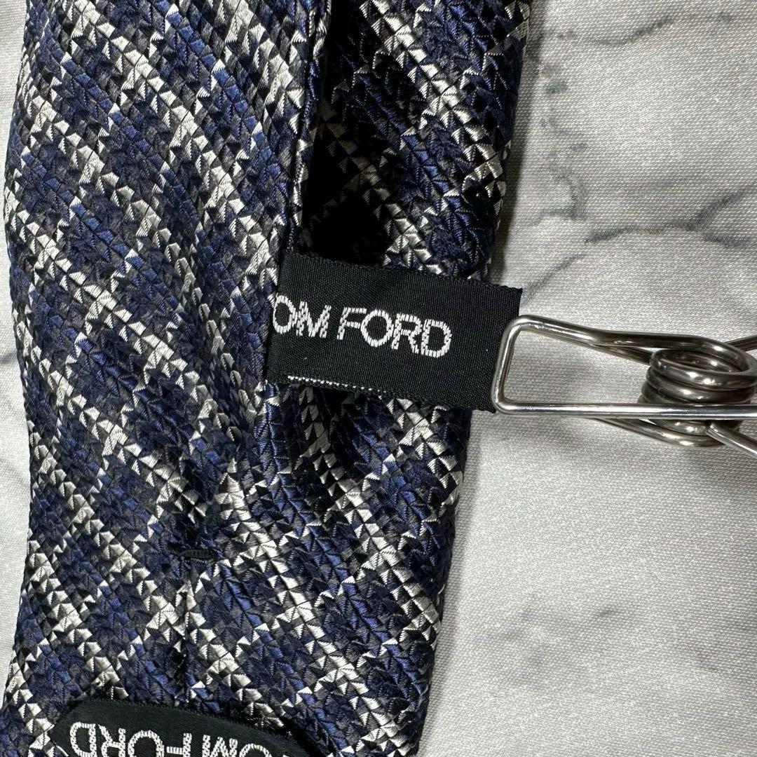 TOM FORD ネイビー チェック柄 シルク100%ネクタイ イタリア製