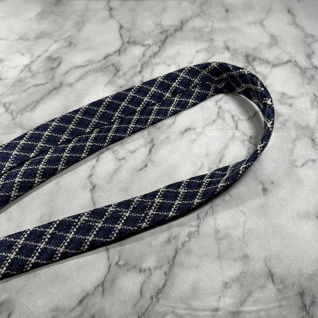 TOM FORD ネイビー チェック柄 シルク100%ネクタイ イタリア製