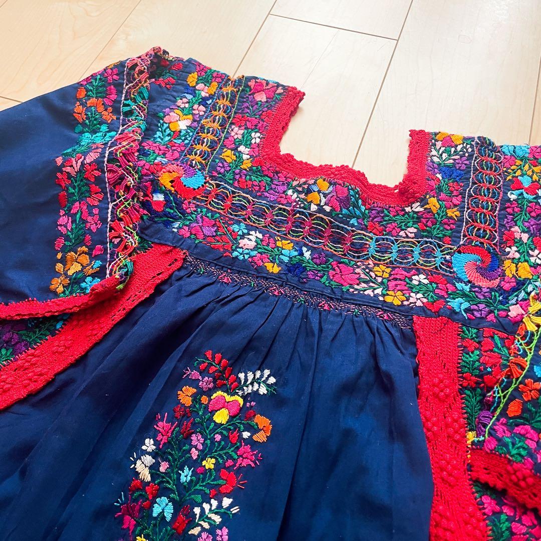 メキシコ刺繍　マリアさん　チュニック　ネイビー